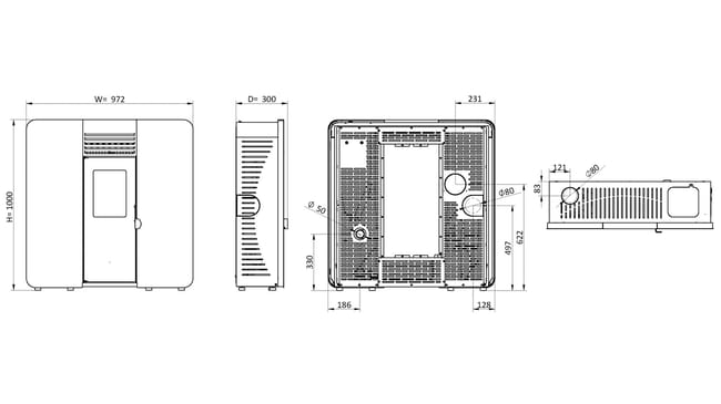 Estufa de pellet canalizable REDPOD First Advance Slim 8 kW blanca