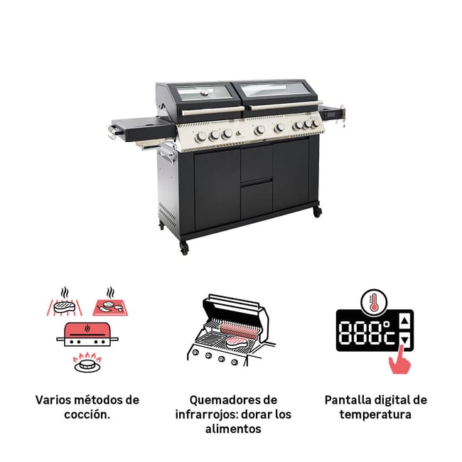 Barbacoa de gas NATERIAL Upsilon de 6 quemadores y 28.2 kw de potencia recomendado para más de 10 personas